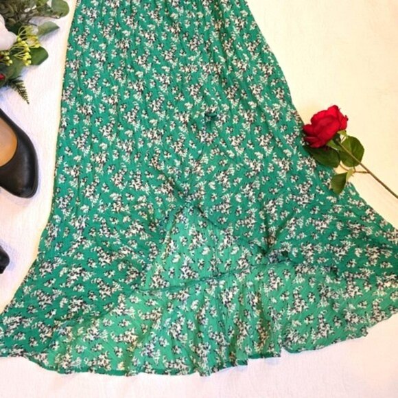 The Fifth Label Women's Wrap Maxi Dress Size XS Green Floral Ruffle Hem Boho - Picture 3 of 15